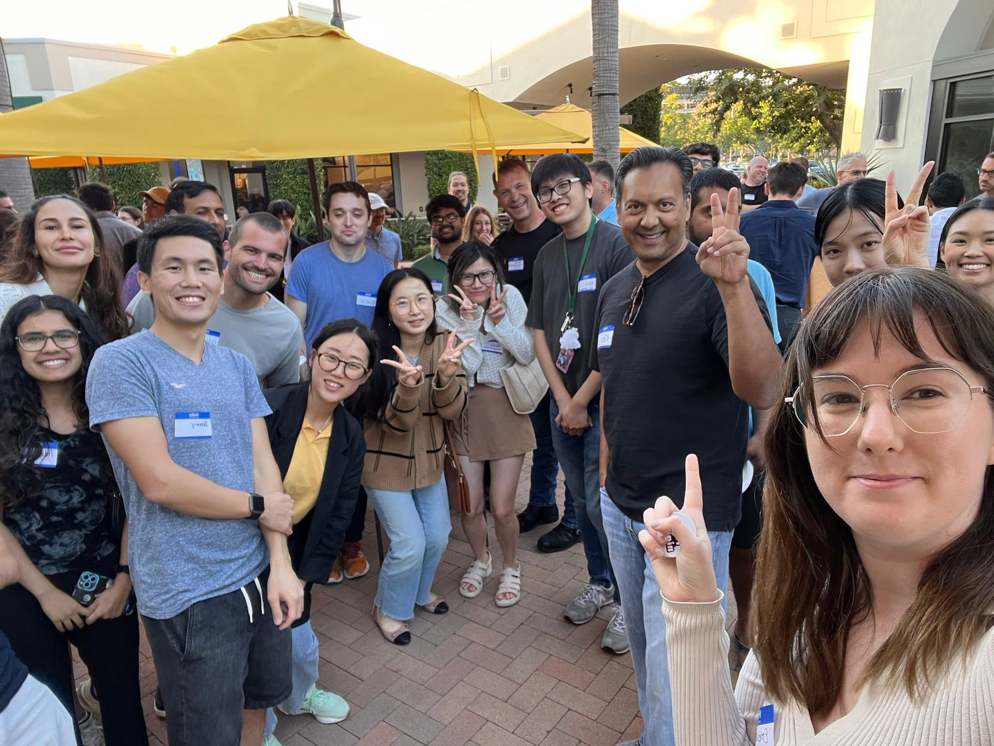 Meeting new people on a sunny patio at tech night